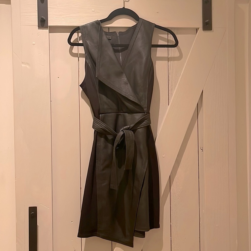 BCBGMAXAZRIA Faux Leather Black Mini Dress XS